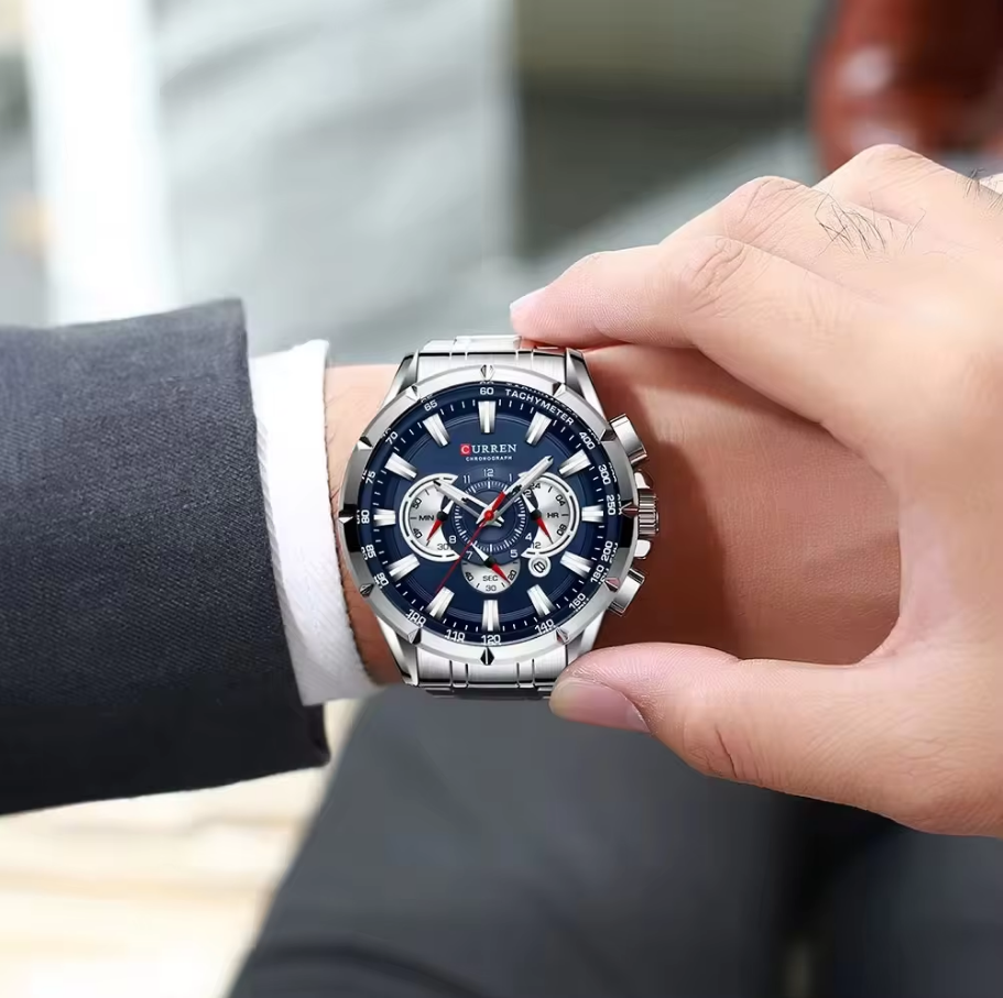 Montre Chronographe Sport CURREN 8363 pour Hommes - Bracelet en Acier Inoxydable, Cadran Large, Quartz, Pointeurs Lumineux