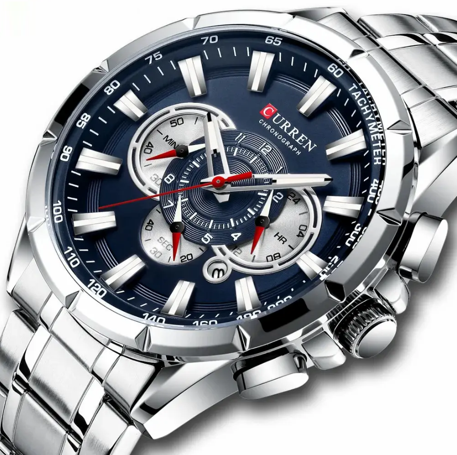 Montre Chronographe Sport CURREN 8363 pour Hommes - Bracelet en Acier Inoxydable, Cadran Large, Quartz, Pointeurs Lumineux