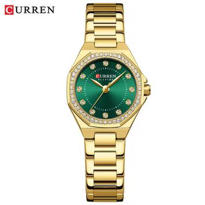 CURREN 9100 – Montre Femme Élégante Acier Or & Vert, Mode Luxe