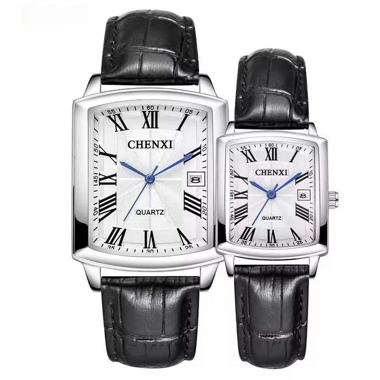 Montres Couple Carrées en Cuir – Style Classique & Moderne à Quartz