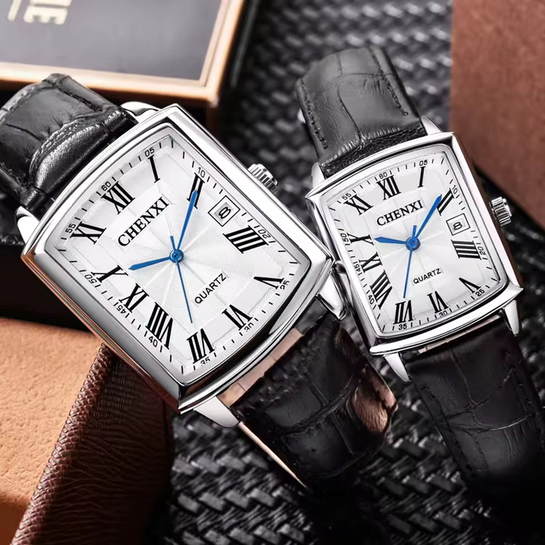 Montres Couple Carrées en Cuir – Style Classique & Moderne à Quartz