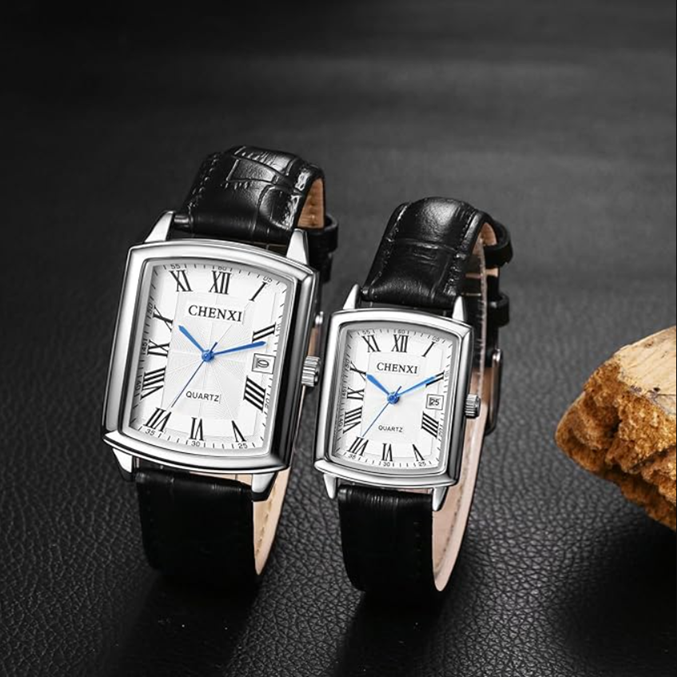 Montres Couple Carrées en Cuir – Style Classique & Moderne à Quartz