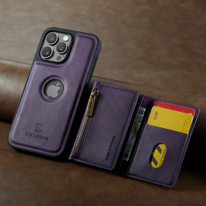 Pochette Portefeuille Détachable en Cuir Rétro Violet pour iPhone 17/16/15/14/13/12/ Pro Max avec Fonction Magnétique et Charge Sans Fil