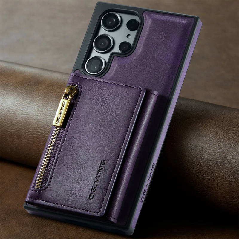 Étui Portefeuille Détachable Violet en Cuir Rétro pour Samsung Galaxy S26/25/24/23/22/21 Ultra avec Fonction Magnétique