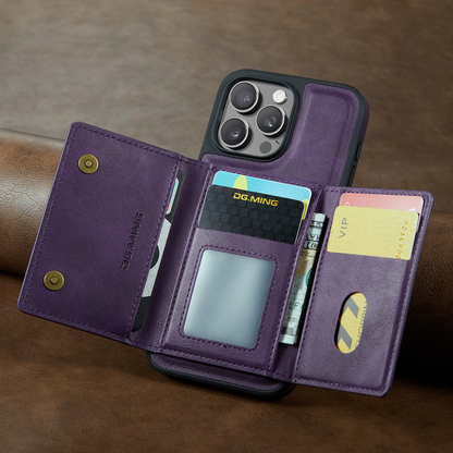 Pochette Portefeuille Détachable en Cuir Rétro Violet pour iPhone 17/16/15/14/13/12/ Pro Max avec Fonction Magnétique et Charge Sans Fil