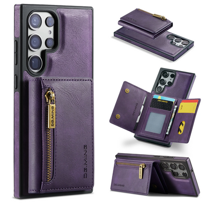 Étui Portefeuille Détachable Violet en Cuir Rétro pour Samsung Galaxy S26/25/24/23/22/21 Ultra avec Fonction Magnétique