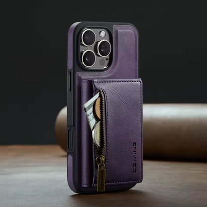 Pochette Portefeuille Détachable en Cuir Rétro Violet pour iPhone 17/16/15/14/13/12/ Pro Max avec Fonction Magnétique et Charge Sans Fil
