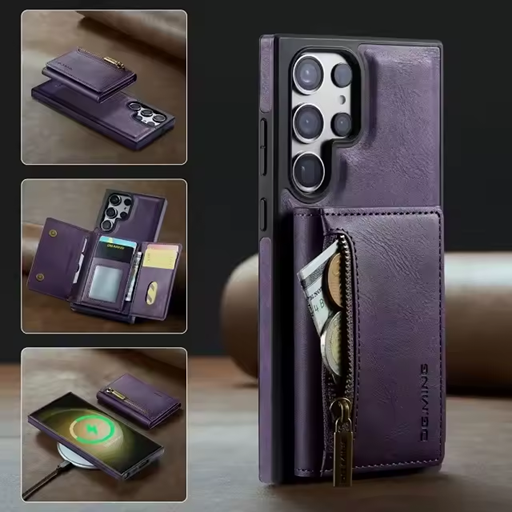 Étui Portefeuille Détachable Violet en Cuir Rétro pour Samsung Galaxy S26/25/24/23/22/21 Ultra avec Fonction Magnétique