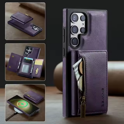 Étui Portefeuille Détachable Violet en Cuir Rétro pour Samsung Galaxy S26/25/24/23/22/21 Ultra avec Fonction Magnétique