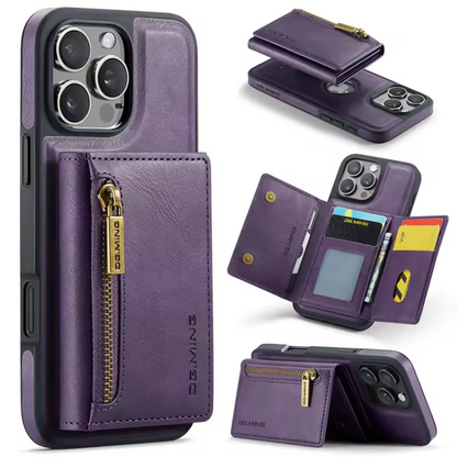 Pochette Portefeuille Détachable en Cuir Rétro Violet pour iPhone 17/16/15/14/13/12/ Pro Max avec Fonction Magnétique et Charge Sans Fil