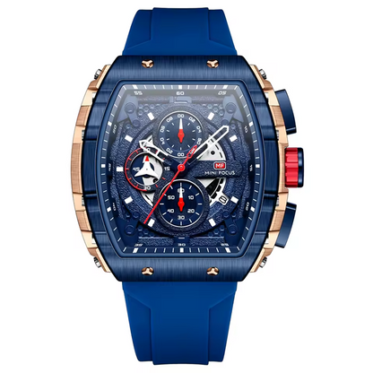 Montre Chronographe Sportive pour Hommes MINI FOCUS - Design Avant-Gardiste avec Bracelet en Silicone Bleu - Mali