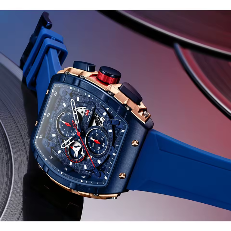 Montre Chronographe Sportive pour Hommes MINI FOCUS - Design Avant-Gardiste avec Bracelet en Silicone Bleu - Mali