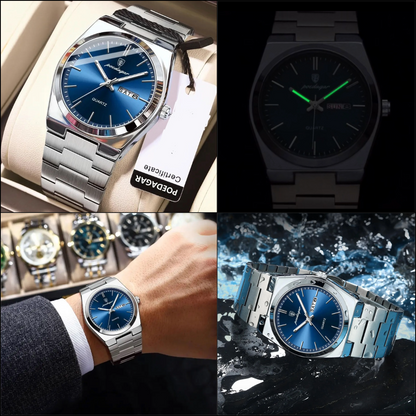 Montre de Luxe pour Hommes - Étanche, Lumineuse avec Date et Semaine, Bracelet en Acier Inoxydable