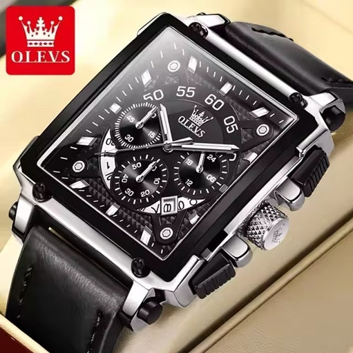 Montre de Luxe OLEVS 9919 Homme Cuir Noir – Élégance et Performance en Quartz