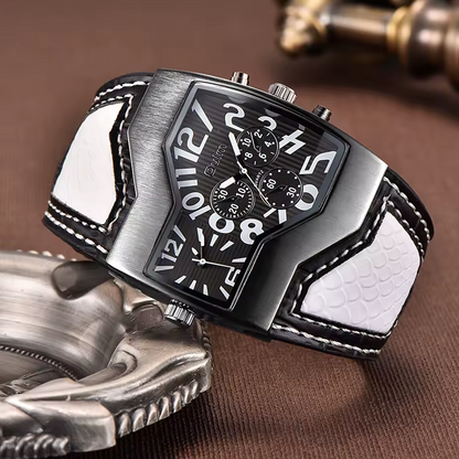 OULM 1220 – Montre Homme Double Fuseau Horaire XXL en Cuir, Quartz Japonais