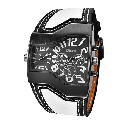 OULM 1220 – Montre Homme Double Fuseau Horaire XXL en Cuir, Quartz Japonais