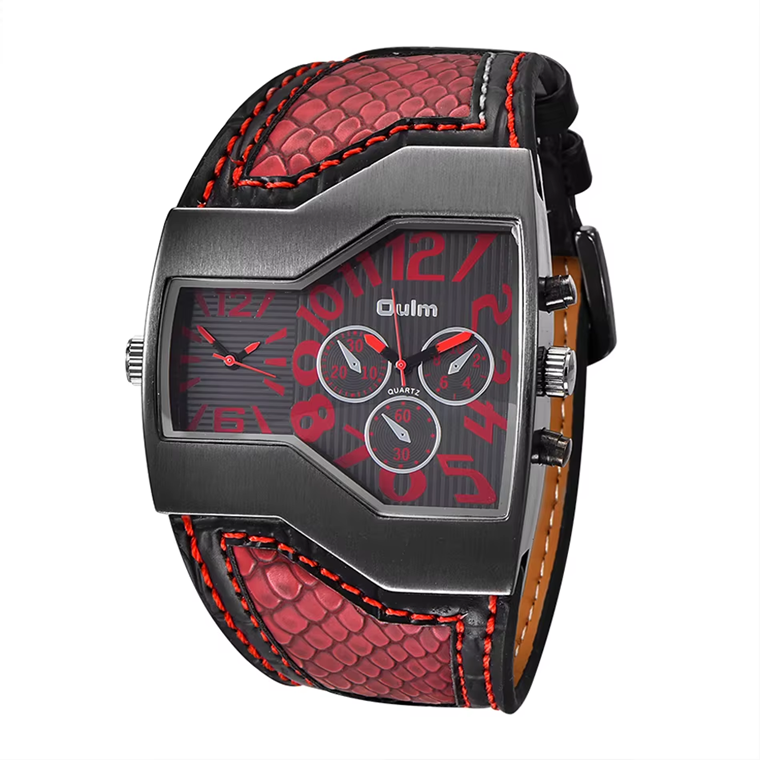OULM 1220 – Montre Homme Double Fuseau Horaire XXL en Cuir, Quartz Japonais