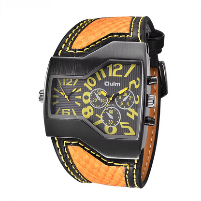OULM 1220 – Montre Homme Double Fuseau Horaire XXL en Cuir, Quartz Japonais