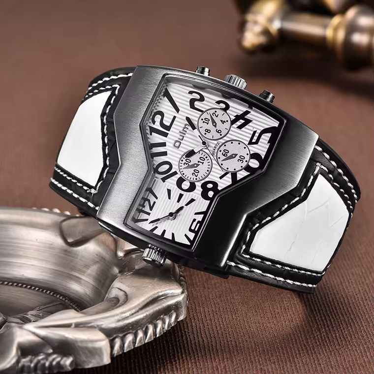OULM 1220 – Montre Homme Double Fuseau Horaire XXL en Cuir, Quartz Japonais