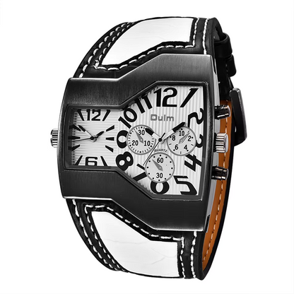 OULM 1220 – Montre Homme Double Fuseau Horaire XXL en Cuir, Quartz Japonais