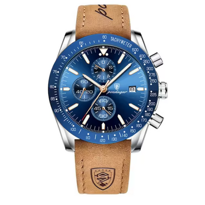 Montre de Sport POEDAGAR pour Hommes - Chronographe Étanche en Cuir avec Mouvement Quartz Japonais