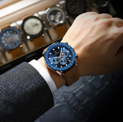 Montre de Sport POEDAGAR pour Hommes - Chronographe Étanche en Cuir avec Mouvement Quartz Japonais