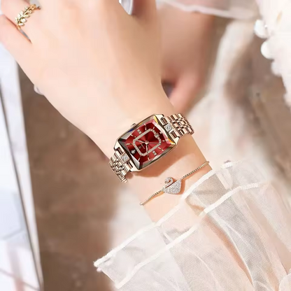 POEDAGAR 785 – Montre Femme Luxe Acier Or Rose avec Cadran Cristal & Diamants