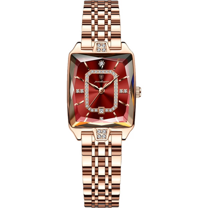 POEDAGAR 785 – Montre Femme Luxe Acier Or Rose avec Cadran Cristal & Diamants