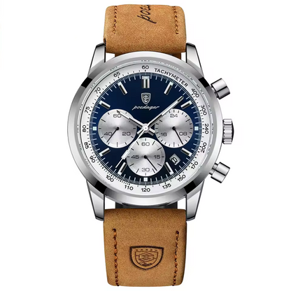 Montre Chronographe Homme POEDAGAR – Étanche, Lumineuse, Quartz, Bracelet en Cuir