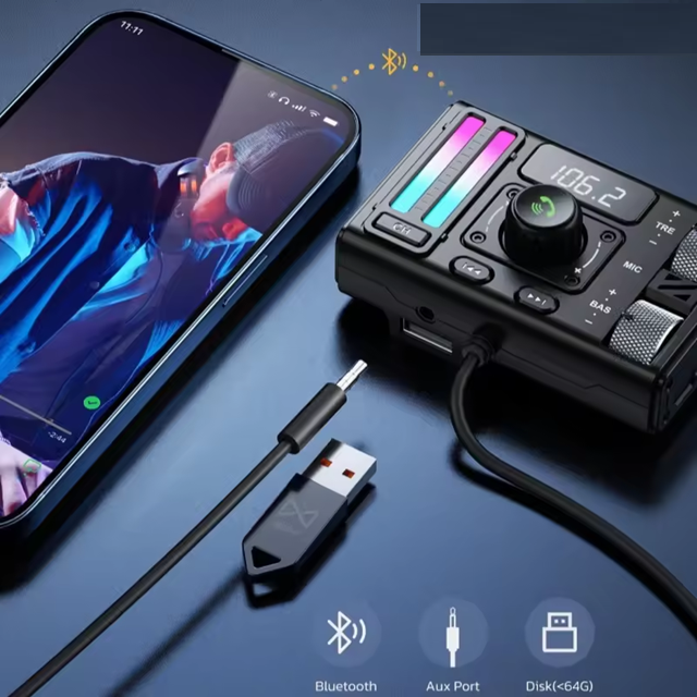 Transmetteur FM Bluetooth 5.3 Pour Voitures – Lecteur Musique & Chargeur Rapide Double USB