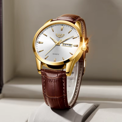 Montre habillée LIGE 8970 Homme – Bracelet en Cuir, Étanche, Affichage du Calendrier