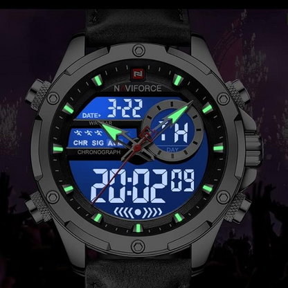 Montre militaire sportive pour homme - Étanche, Multifonction, Chronographe avec bracelet en cuir vert militaire
