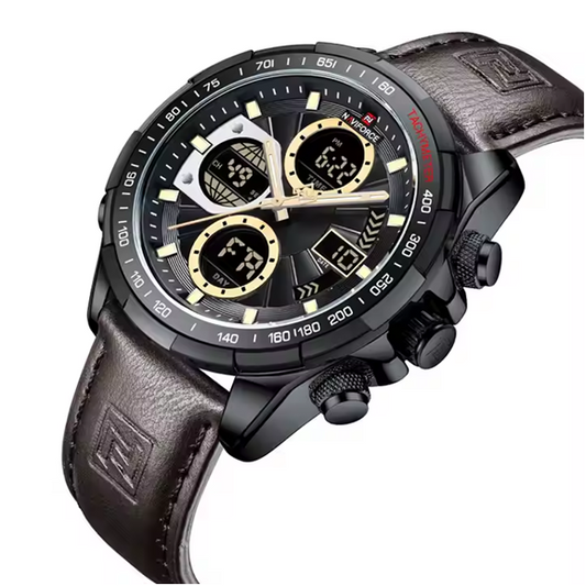 Montre Style Militaire Sport Naviforce pour Homme – Bracelet Marron en Cuir
