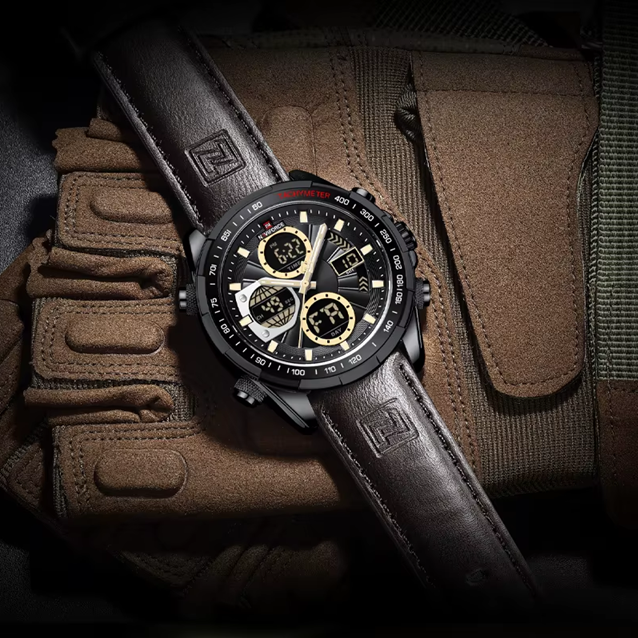 Montre Style Militaire Sport Naviforce pour Homme – Bracelet Marron en Cuir