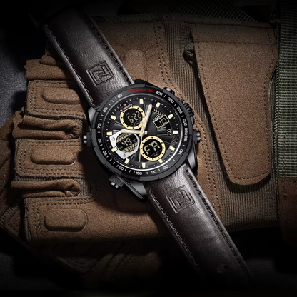Montre Style Militaire Sport Naviforce pour Homme – Bracelet Marron en Cuir