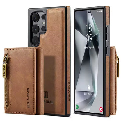 Étui Portefeuille Détachable Marron en Cuir Rétro pour Samsung Galaxy S26/25/24/23/22/21 Ultra avec Fonction Magnétique