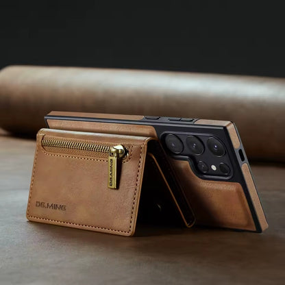Étui Portefeuille Détachable Marron en Cuir Rétro pour Samsung Galaxy S26/25/24/23/22/21 Ultra avec Fonction Magnétique