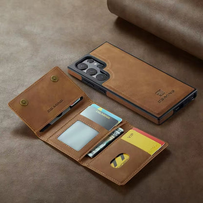 Étui Portefeuille Détachable Marron en Cuir Rétro pour Samsung Galaxy S26/25/24/23/22/21 Ultra avec Fonction Magnétique