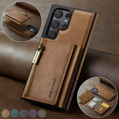 Étui Portefeuille Détachable Marron en Cuir Rétro pour Samsung Galaxy S26/25/24/23/22/21 Ultra avec Fonction Magnétique