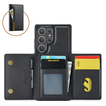 Étui Portefeuille Détachable Noir en Cuir Rétro pour Samsung Galaxy S26/25/24/23/22/21 Ultra avec Fonction Magnétique