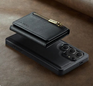 Étui Portefeuille Détachable Noir en Cuir Rétro pour Samsung Galaxy S26/25/24/23/22/21 Ultra avec Fonction Magnétique