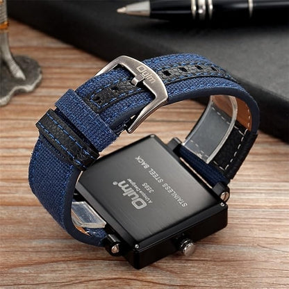 Oulm 3595 – Montre Homme Militaire Carrée à 3 Fuseaux Horaires avec Bracelet en Toile
