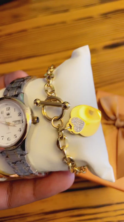 Ensemble de Luxe OLEVS : Montre Femme et 2 Bracelets en Acier Inoxydable Plaqué Or 18K