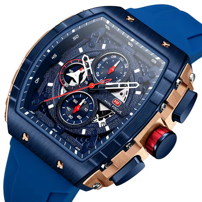 Montre Chronographe Sportive pour Hommes MINI FOCUS - Design Avant-Gardiste avec Bracelet en Silicone Bleu - Mali