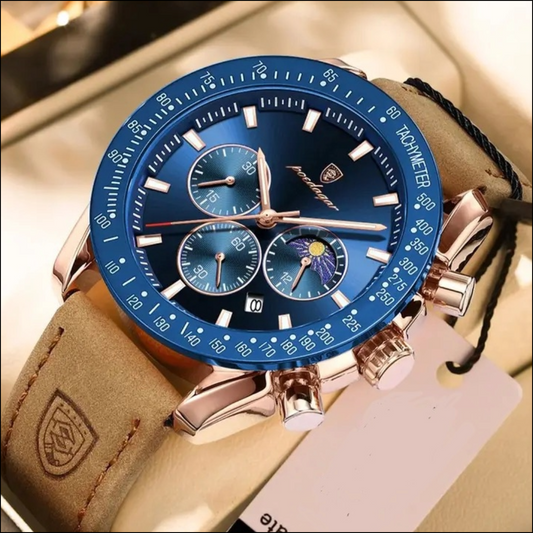 Montre de Sport POEDAGAR pour Hommes - Chronographe Étanche en Cuir avec Mouvement Quartz Japonais