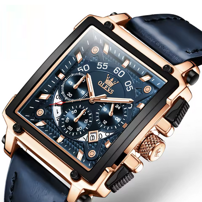 Montre de Luxe OLEVS 9919 Homme Cuir Bleu – Élégance et Performance en Quartz