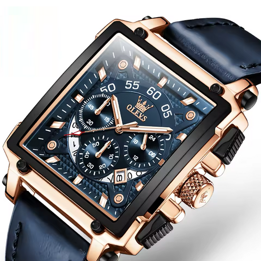 Montre de Luxe OLEVS 9919 Homme Cuir Bleu – Élégance et Performance en Quartz